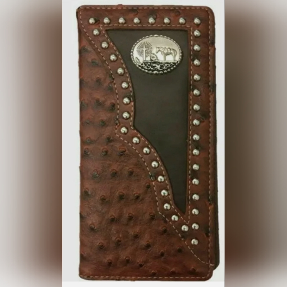 Cross Cowboy Praying Men Wallet Western Bifold Check Book Style W011-33 Brown